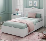 Pat 120x200 cm cu spatiu depozitare pentru copii Colectia Rustic White