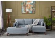 Canapea Tip Coltar cu Taburet Bella Soft Mini Köşe Right - Blue