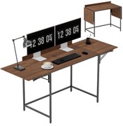 HOMCOM Birou pliant masă de calculator 2 aripi pliabile pentru 2 monitoare, pentru cameră, spații mici, 170 x 58 x 78 cm nuc | Aosom Romania