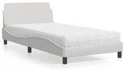 vidaXL Pat cu saltea, alb, 100x200 cm, piele ecologică