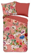 Lenjerie de pat din bumbac organic pentru pat dublu Descanso Flowery, 200 x 220 cm, portocaliu