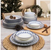 Set de veselă 24 piese, alb/albastru, porțelan