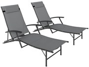 Outsunny Set de 2 Șezlonguri Pliante, Ajustabile în 4 Poziții cu Cotiere și Perne, 64x154x87 cm, Gri | Aosom Romania