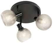 Spotlight de design negru cu sticlă fumurie 3 lumini rotund - Chico