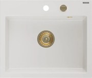 Mexen Oscar chiuvetă de granit cu 1 compartiment 580 x 490 mm, albă, sifon auriu - 6519581000-20-G