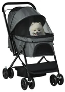 Carucior PawHut pentru Caini Pliabil Maner Reversibil Roti EVA Gri Design Modern | Aosom Romania
