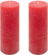 Set de lumânări rustice, 20 cm, Ø 7,5 cm, roșu, 2 buc