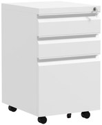 Vinsetto Dulap de Arhivare Mobil cu 3 Sertare, Comodă cu Roți din Oțel, Inchidere cu Cheie, Format A4, 37x43,5x60 cm, Alb | Aosom Romania