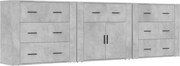 vidaXL Servante, 3 piese, gri beton, lemn prelucrat