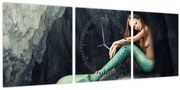Tablou - Sirena pe stâncă (cu ceas) (90x30 cm)