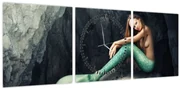 Tablou - Sirena pe stâncă (cu ceas) (90x30 cm)