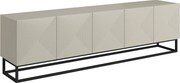 Comodă TV Asha 200 cm cu partea frontală striat și cadru metalic negru – bej cashmere