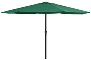 vidaXL Umbrelă de soare de grădină, stâlp metalic, verde, 390 cm