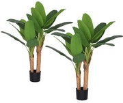 HOMCOM Set de 2 plante artificiale interioare 120 cm bananieri în ghiveci pentru decor acasă, birou, living, dormitor | Aosom Romania