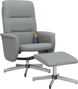 vidaXL Fotoliu de masaj rabatabil cu taburet, gri deschis, textil