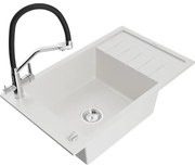 Mexen Elias chiuvetă de granit cu un compartiment, cu picurător și baterie de bucătărie Duo, Albă - 6511-20-671701-07