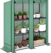 Outsunny Sera de grădină cu rafturi metalice la 3 nivele sera de balcon acoperire PE acoperiș înclinat 144 x 48 x 152 cm verde | Aosom Romania