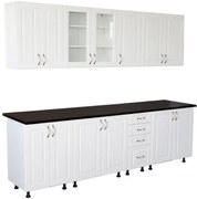 Bucatarie Zebra 260 cm din MDF Alb Lucios cu blat termoizolant negru