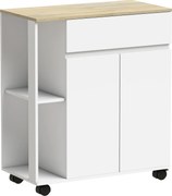HOMCOM Cărucior Bucătărie, Insulă Bucătărie cu Sertar, Dulap, 2 Rafturi Laterale și Rafturi Reglabile, Cărucior Multifuncțional din Lemn, 78x39,5x88,5 cm, Alb și Stejar | Aosom Romania