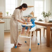 Scaun de masa 3 in 1 pentru copii si bebe NOVOKIDS™ Teddy Bear ,transformabil in scaunel copii, functie inaltator scaun, 2 trepte de inaltime, sezut