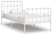 vidaXL Cadru de pat cu bază din șipci, alb, 90 x 200 cm, metal
