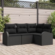 vidaXL Set de canapele pentru grădină cu pernă 4 pcs Negru Rattan poli