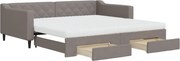 vidaXL Pat de zi cu extensie și sertare, gri taupe, 100x200 cm, textil