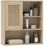 HOMCOM Armoire murale, mobilier suspensie baie cu ușă glisantă din răchită și rafturi deschise, lemn natural | Aosom Romania