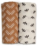 Lulujo - Set 2 museline din bumbac si bambus 100 x 100 cm- Black Birds/Mudcloth