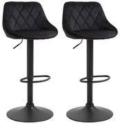 HOMCOM Set de 2 tabureți de bar cu spătar, aspect catifelat, cadru din oțel, scaune de bucătărie reglabile înălțime cu suport pentru picioare, rotative, taburet de bar, negru | Aosom Romania