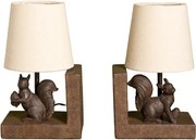 Set 2 lămpi de masă din bumbac bej, cu structură din rășină maro în formă de veveriță, finisaj patinat, 28×31×13 cm, „Squirrel"