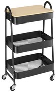 HOMCOM Servieta cărucior de stocare din oțel cu rotile cu 3 niveluri, cu blat MDF, mânere dim. 45L x 31l x 79,4H cm | Aosom Romania