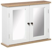 kleankin Dulap Suspendat cu Oglindă pentru Baie 2 Niveluri cu 1 raft reglabil și 2 Uși din lemn- dim. 56I x 14P x 46H cm | Aosom Romania