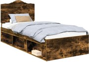 vidaXL Cadru de pat Stejar fumuriu 75 x 190 cm Lemn de pin masiv