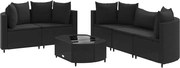 vidaXL Set mobilier de grădină cu perne, 6 piese, negru, poliratan