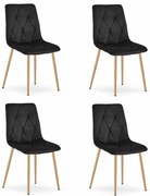 Set 4 Scaune Bucatarie/Dining Fido Picioare Finisaj Lemn, Catifea Negru