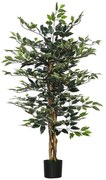 HOMCOM Ficus Artificial Înalt 130 cm cu 702 Frunze Colorate în Ghiveci, Decor Interior și Exterior, Verde Multicolor | Aosom Romania