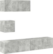 vidaXL Set dulap TV, 4 piese, gri beton, lemn prelucrat