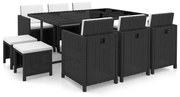 vidaXL Set mobilier de exterior cu perne, 11 piese, negru, poliratan