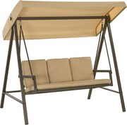 Outsunny Balansoar Hollywood Balansoar de grădină Bancă-balansoar, copertină reglabilă, 200 cm x 125 cm x 175 cm, Bej + Maro | Aosom Romania