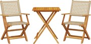 vidaXL Set mobilier bistro, 3 piese, poliratan bej/lemn masiv