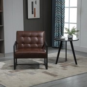Fotoliu Stil Industrial Matlasat cu Nasturi, Mobilier Modern Fotoliu scaun din metal si PU, 62x74x78cm Maro HOMCOM | Aosom RO