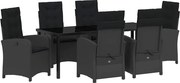 vidaXL Set de masă pentru grădină cu pernă 7 pcs Negru poliratan