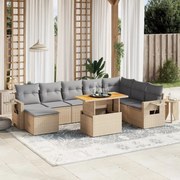 vidaXL Set canapele de grădină, 9 piese, cu perne, bej, poliratan