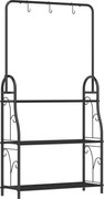 Outsunny Suport pentru Plante cu 3 Niveluri, cu Bară pentru Agățat și Cârlige, Raft Metalic pentru Ghivece și Flori, pentru Interior și Exterior, Balcon, Living, Dormitor, Negru | Aosom Romania