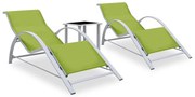 vidaXL Șezlonguri de plajă cu masă, 2 buc., verde, aluminiu