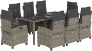 vidaXL Set mobilier grădină cu perne, 9 piese, gri, poliratan