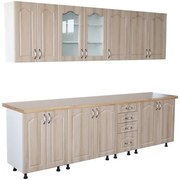 Bucatarie Zebra 260 cm din MDF Sonoma Mustata cu blat termoizolant artar