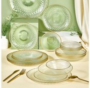 Set de masă, 24 piese, sticlă transparentă/auriu
