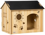 PawHut Hundehütte, cu deschideri pentru ventilare, rezistent la intemperii, din material lemnos, Negru+Culoare lemn, 69 x 50 x 58,5 cm | Aosom Romania